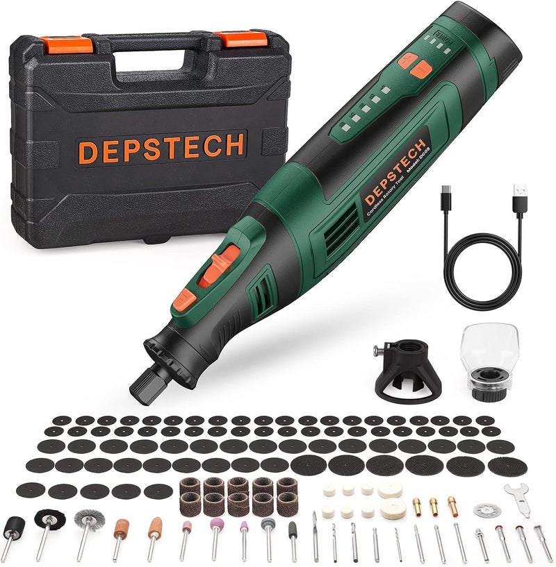 DEPSTECH Cordless Rotary Tool Kit, 8V 2.0Ah Rechargeable Battery, 30000RPM 5-Speed Multi Power Carving Tools, 127Pcs Accessories, Shield Attachment, Cutting/Drilling Guide for Handmade/DIY Creations - Image 1